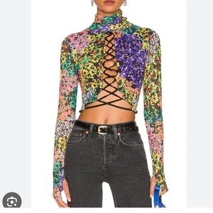 AFRM Multicolor Floral Lace-Up Crop Top (Lela Top)
